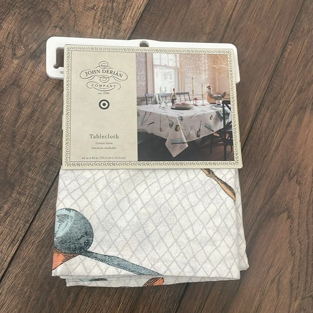 John Derian tablecloth Cutlery Toss Print Rectangle cotton linen New 60in x 84in